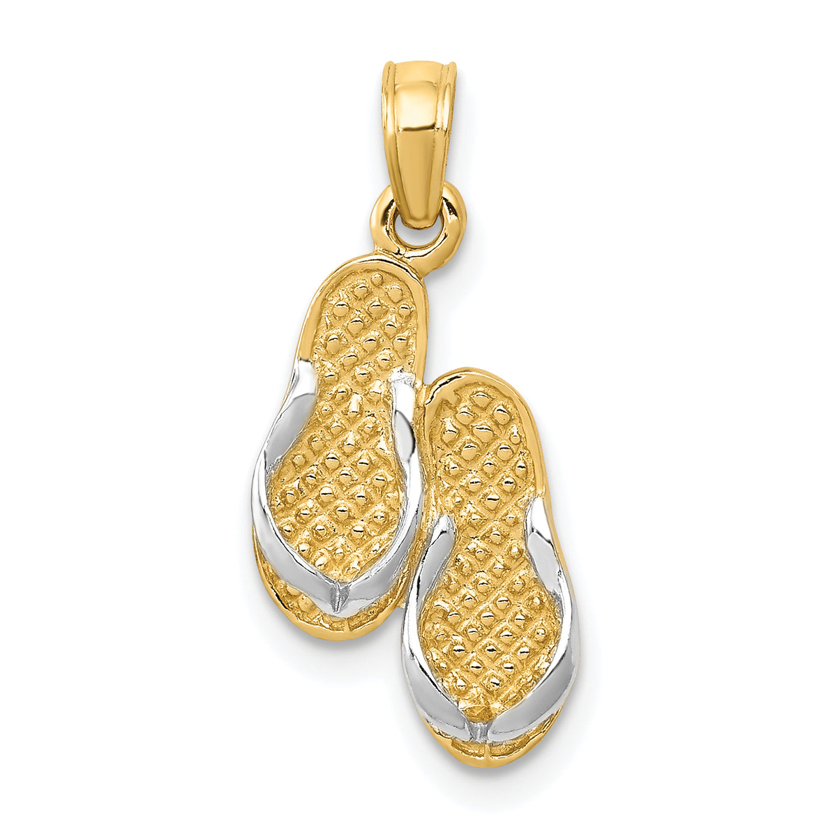 14K  3D With Rhodium Solid Polished Sandals Pendant