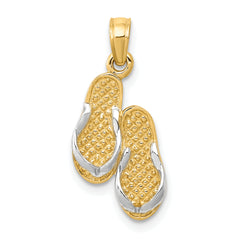 14K  3D With Rhodium Solid Polished Sandals Pendant