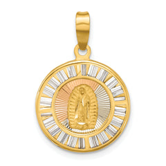 14K Rose and White-plated Polished CZ Baguettes Mary Round Pendant