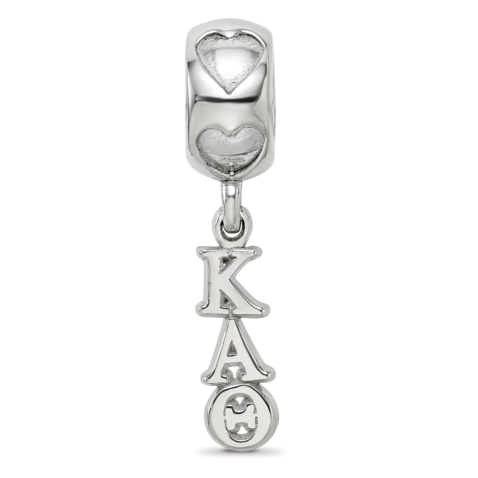 Sterling Silver RH-Plate LogoArt Kappa Alpha Theta Vertical Letters Heart B