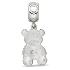 Sterling Silver Rhodium-plated LogoArt Kappa Delta Teddy Bear Heart Bead