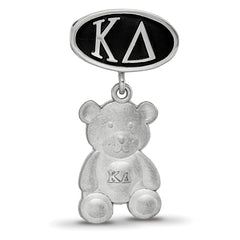Sterling Silver LogoArt Kappa Delta Sorority Greek Letters Enameled Oval with Teddy Bear Dangle Bead