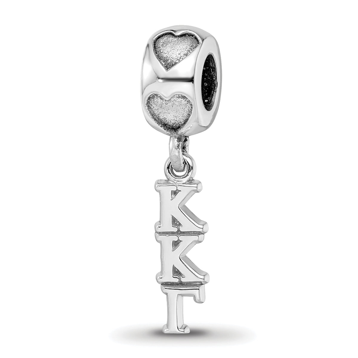 Sterling Silver RH-plate LogoArt Kappa Kappa Gamma Vertical w/ Heart Bead