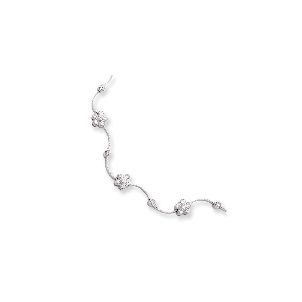 18in Rhodium-plated Kelly Waters CZ Flower Wave Necklace