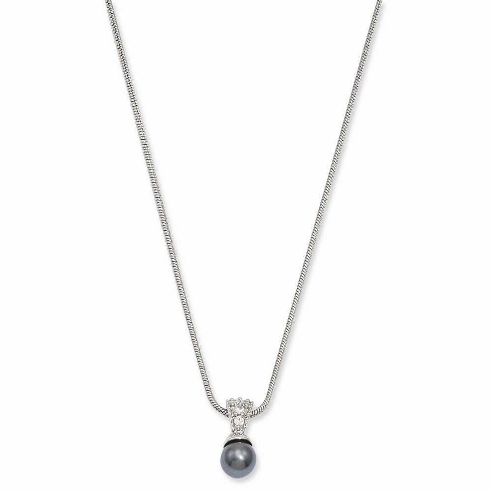 18in Rhodium-plated Kelly Waters Black Simulated Pearl CZ Necklace