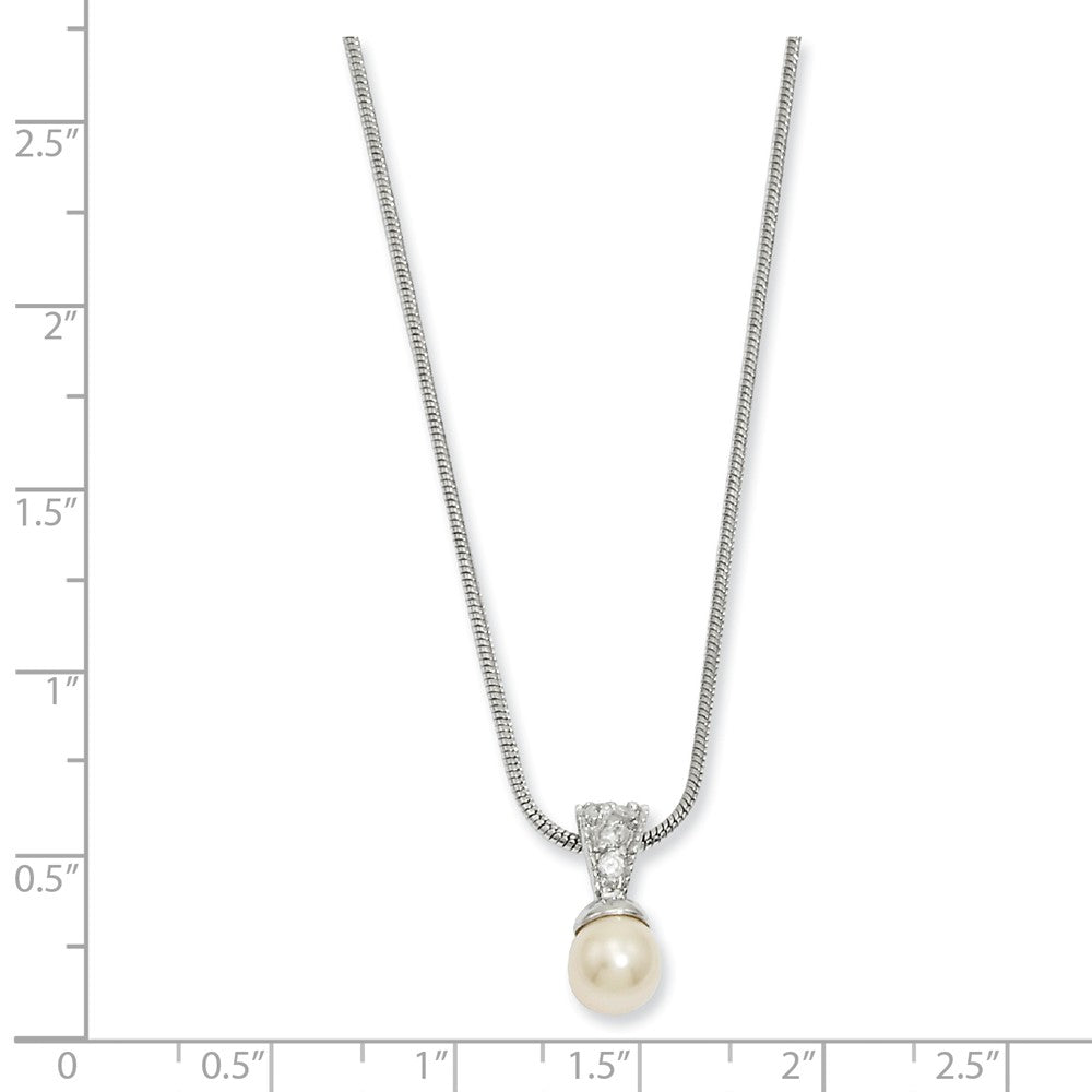 Sophia Jewelers Rhodium-Plated Simulated Pearl CZ Pendant Necklace Elegant 18-Inch Secondary image