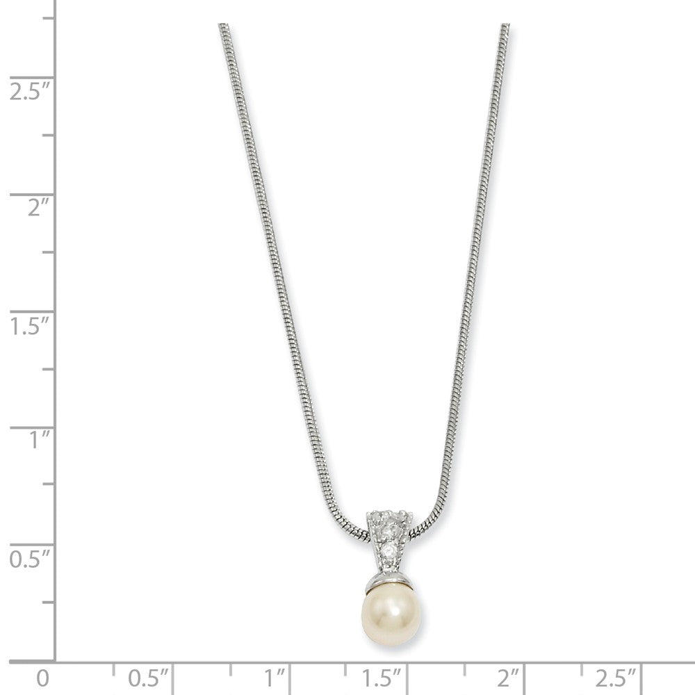 18in Rhodium-plated Kelly Waters White Simulated Pearl CZ Necklace