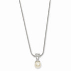 Sophia Jewelers Rhodium-Plated Simulated Pearl CZ Pendant Necklace Elegant 18-Inch