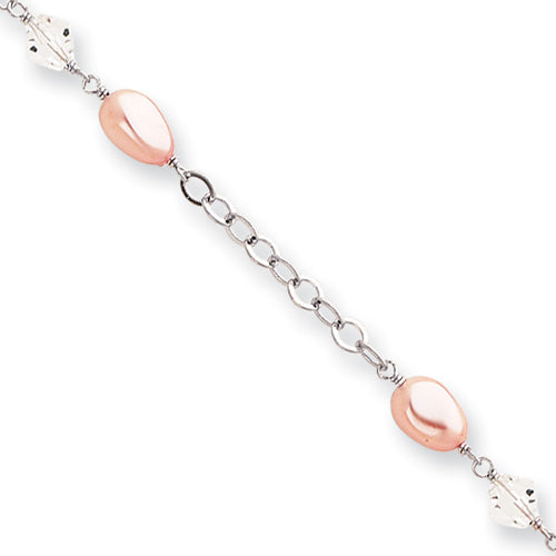 8.25in Rhodium-plated Kelly Waters Pink Simulated Pearl and Crystal Bracele Main image
