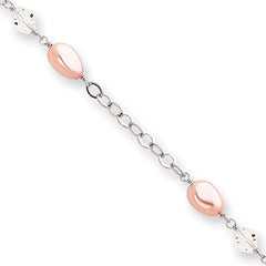 8.25in Rhodium-plated Kelly Waters Pink Simulated Pearl and Crystal Bracele