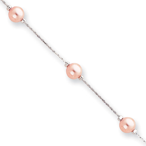 8.25in Rhodium-plated Kelly Waters Pink Simulated Pearl Bracelet Main image