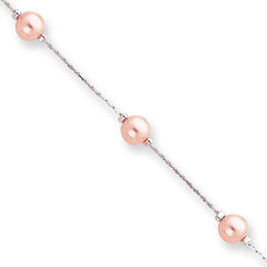 8.25in Rhodium-plated Kelly Waters Pink Simulated Pearl Bracelet