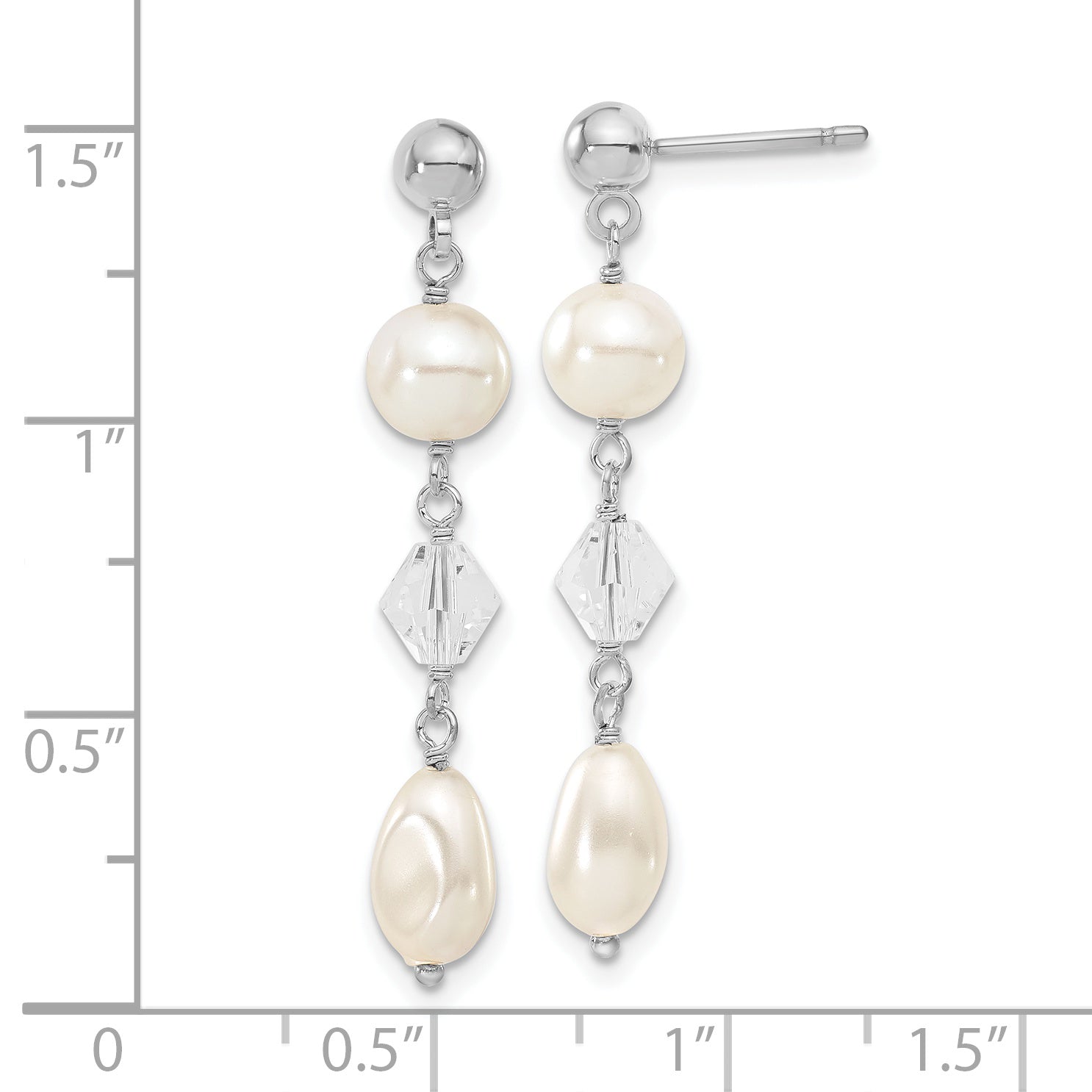 Kelly Waters Rhodium-Plated Simulated Pearl and Crystal Drop Earrings  Polished, Elegant Design Secondary image
