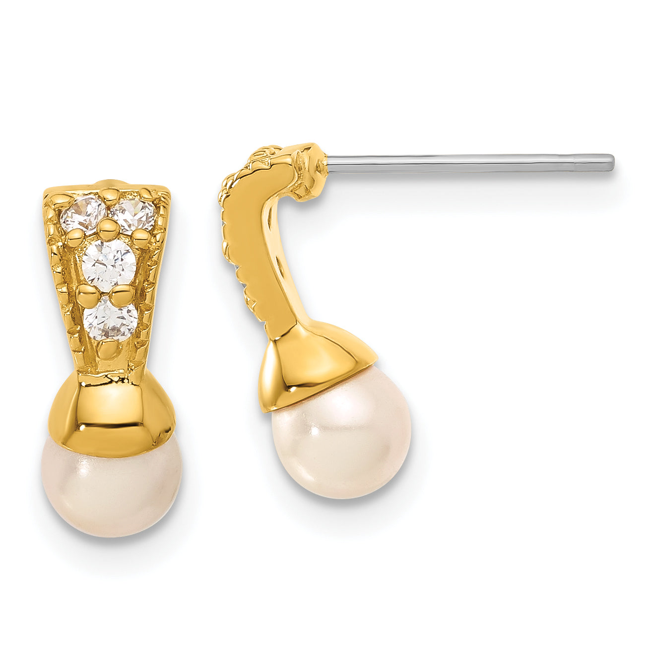 Gold-plated Kelly Waters White Simulated Pearl & CZ Earrings