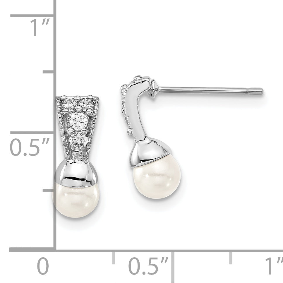 Kelly Waters Silver-tone Dangle Earrings with Simulated Pearl & CZ in Gift Box