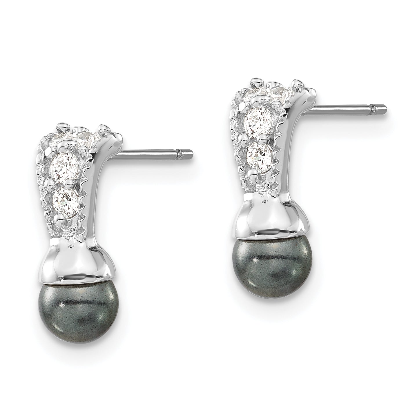 Rhodium-plated Kelly Waters Black Simulated Pearl CZ Earrings