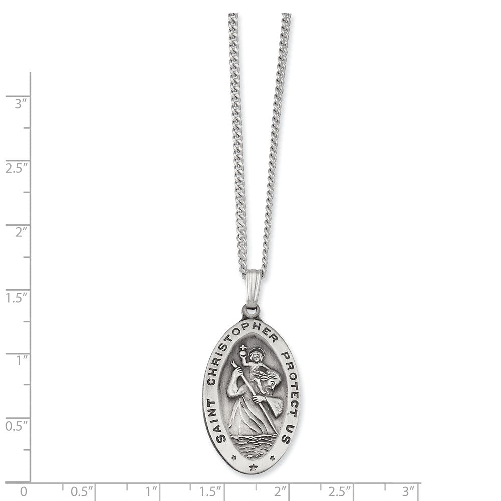 24in Rhodium-Plated Large Oval St. Christopher Medal Necklace for Unisex Secondary image