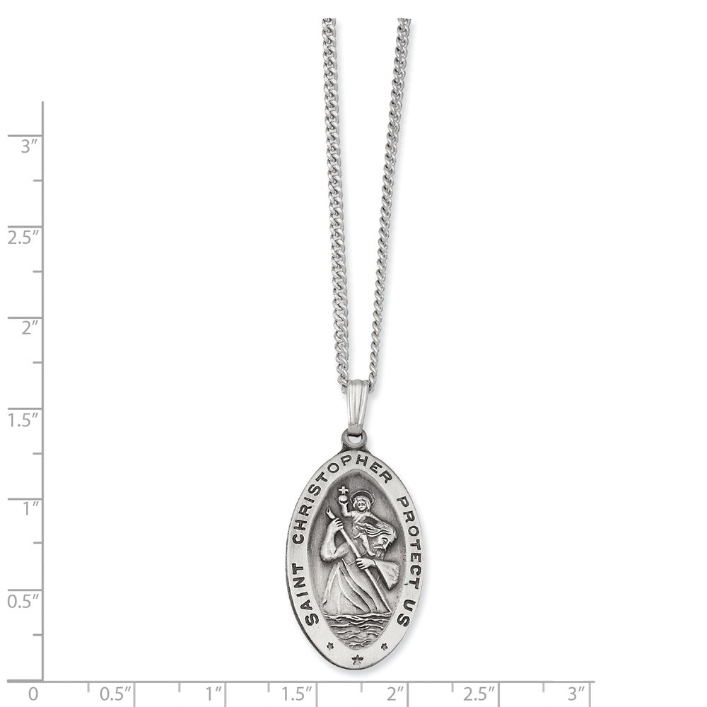 24in Rhodium-plated Kelly Waters Large Oval St. Christopher Medal Necklace