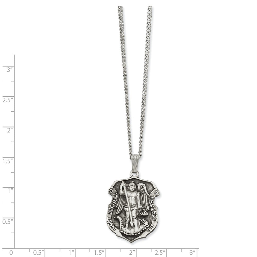 Rhodium-Plated St. Michael Medal Necklace 24 Elegant Unisex Design Secondary image