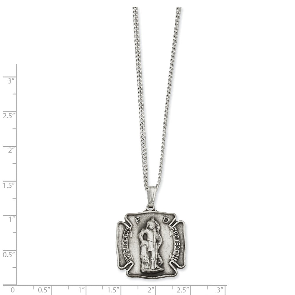 Rhodium-Plated St. Florian Medal Necklace 24in Elegant Design by Sophia Jewelers Secondary image