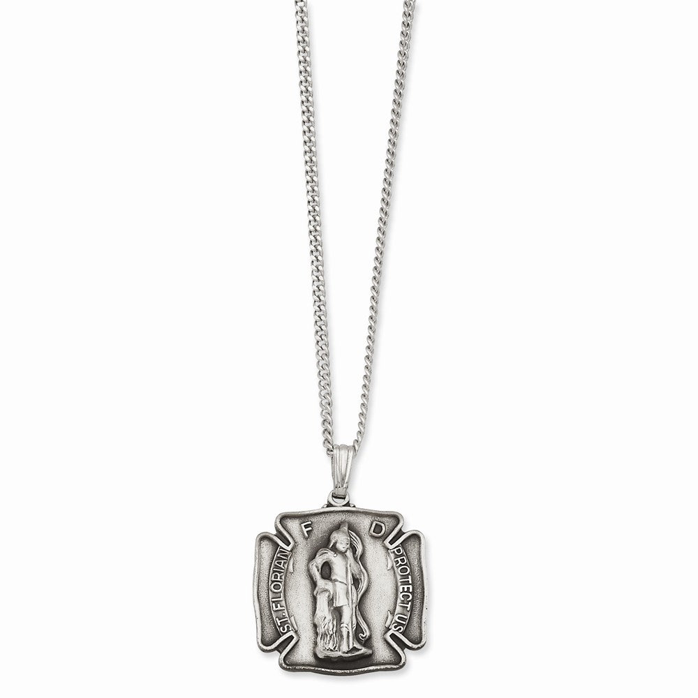24in Rhodium-plated Kelly Waters St. Florian Medal Necklace