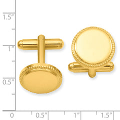 Kelly Waters Gold-plated Polished Beaded Round Engravable Cuff Links