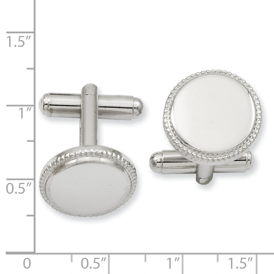 Rhodium-Plated Polished Round Engravable Cuff Links by Kelly Waters Secondary image