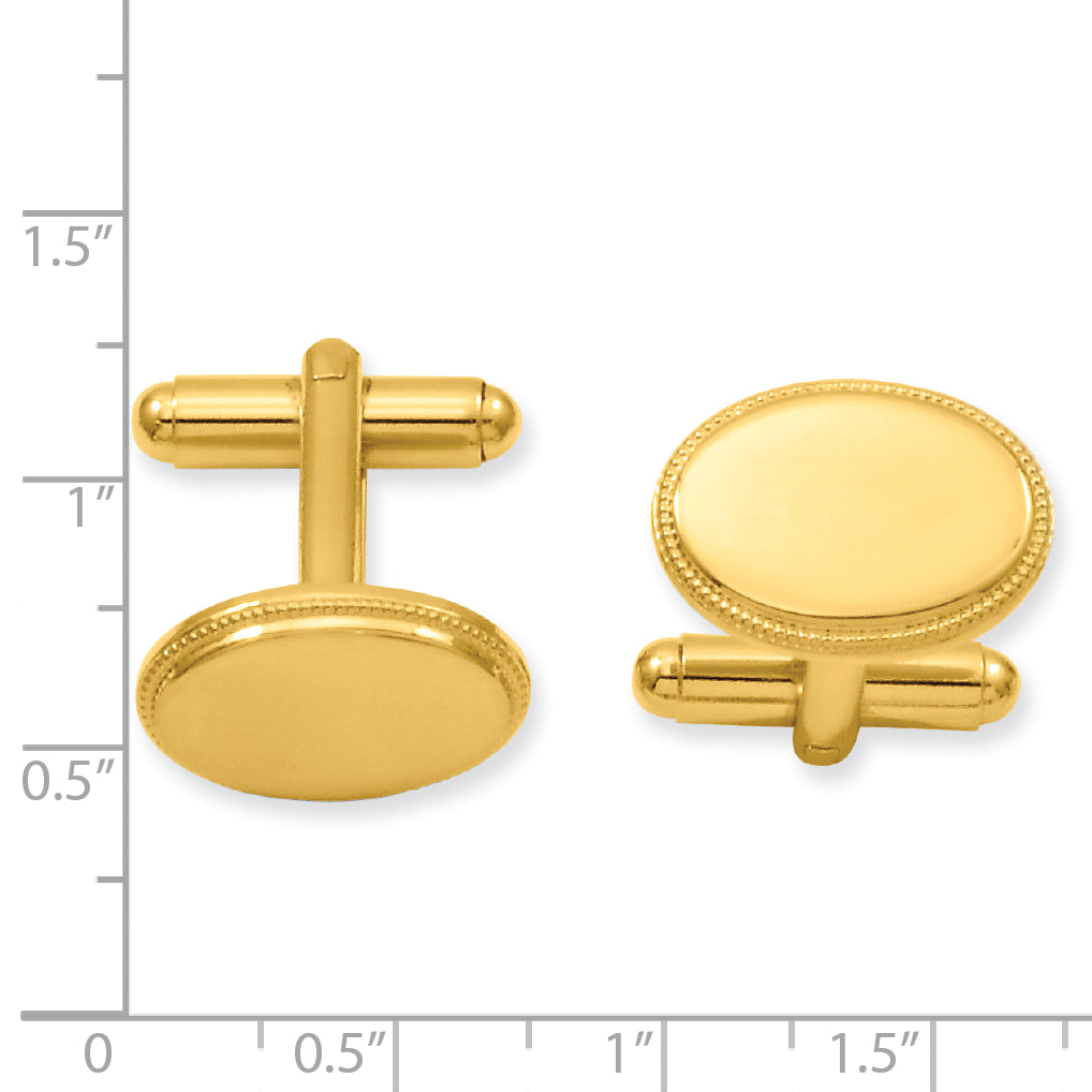Kelly Waters Gold-plated Polished Beaded Oval Engravable Cuff Links