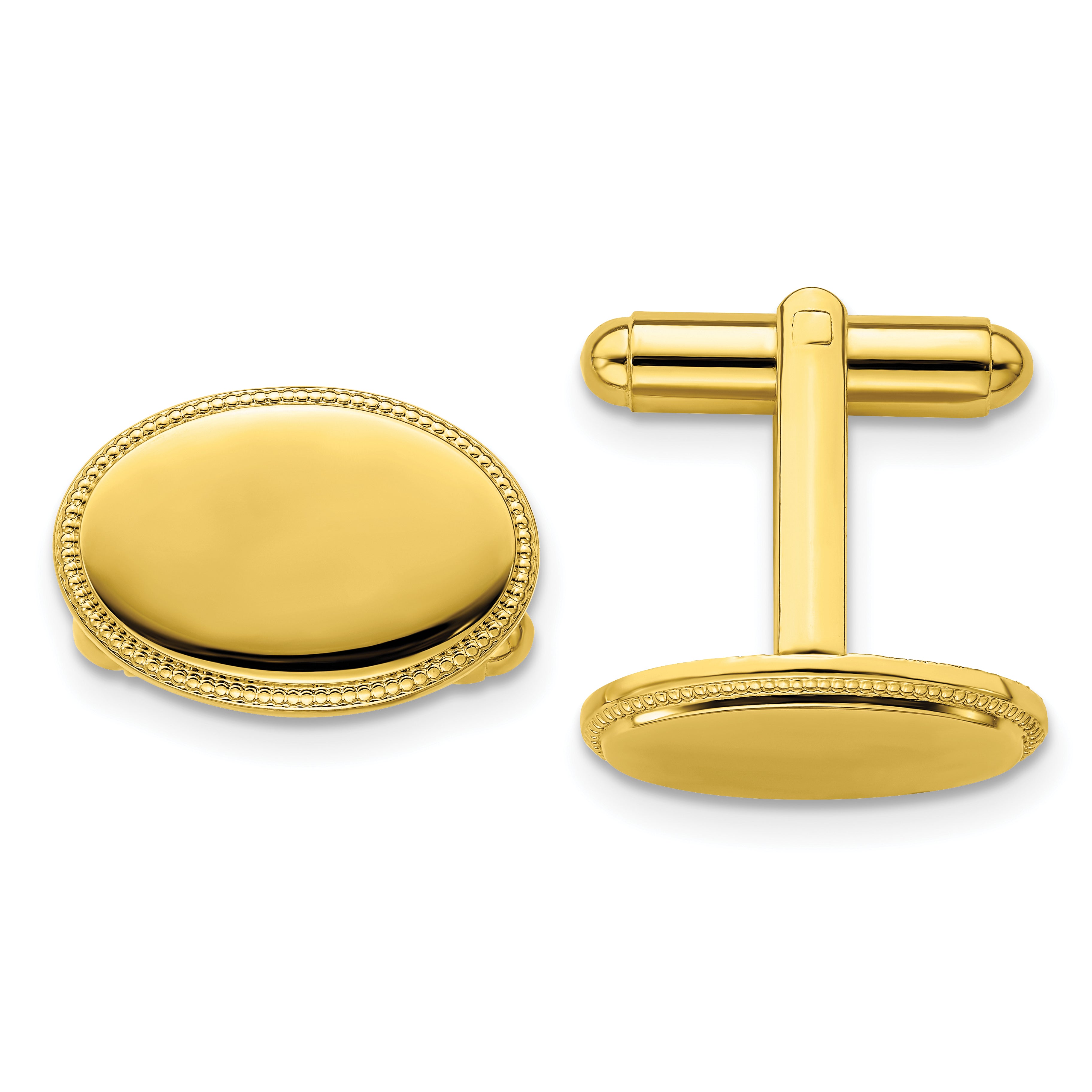 Kelly Waters Gold-plated Polished Beaded Oval Engravable Cuff Links