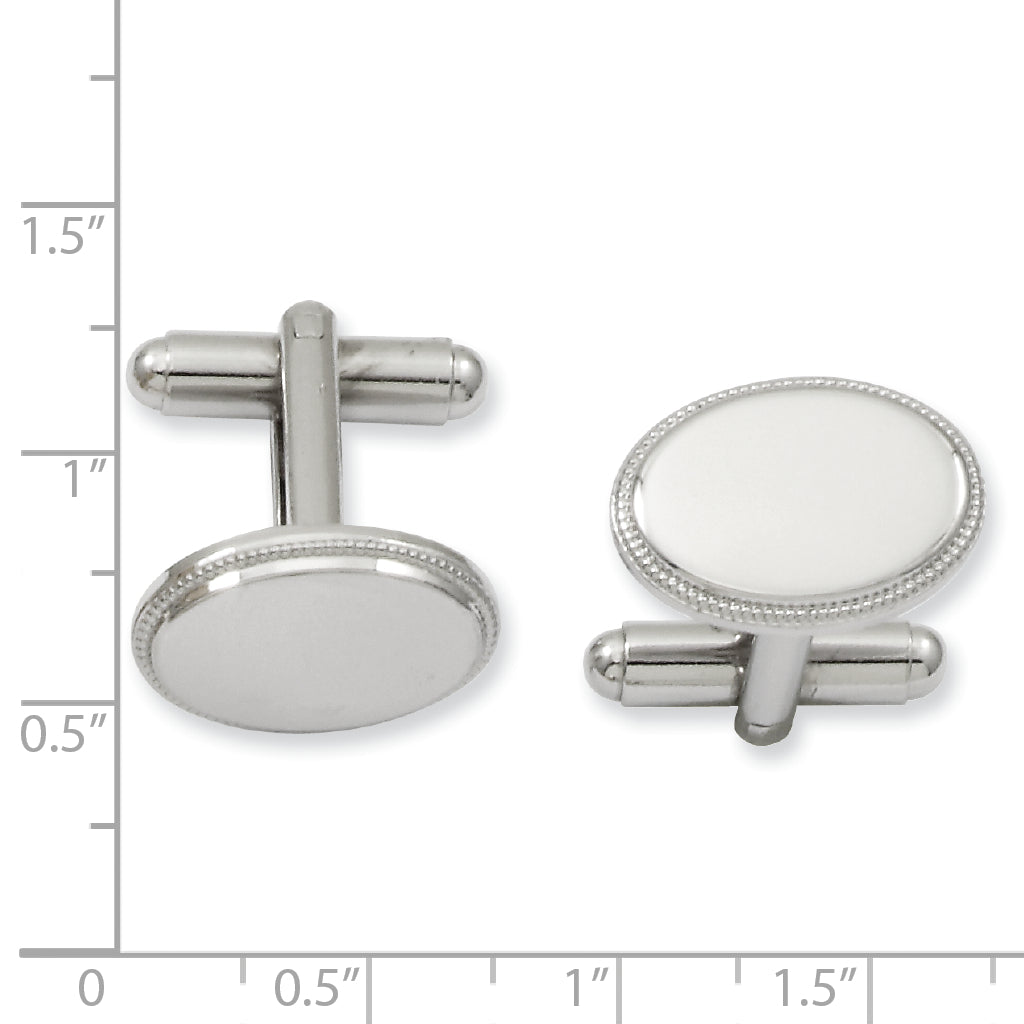 Rhodium-Plated Polished Oval Engravable Cuff Links by Kelly Waters Secondary image