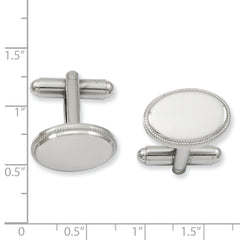 Kelly Waters Rhodium-plated Polished Beaded Oval Engravable Cuff Links