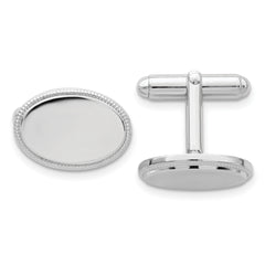 Kelly Waters Rhodium-plated Polished Beaded Oval Engravable Cuff Links