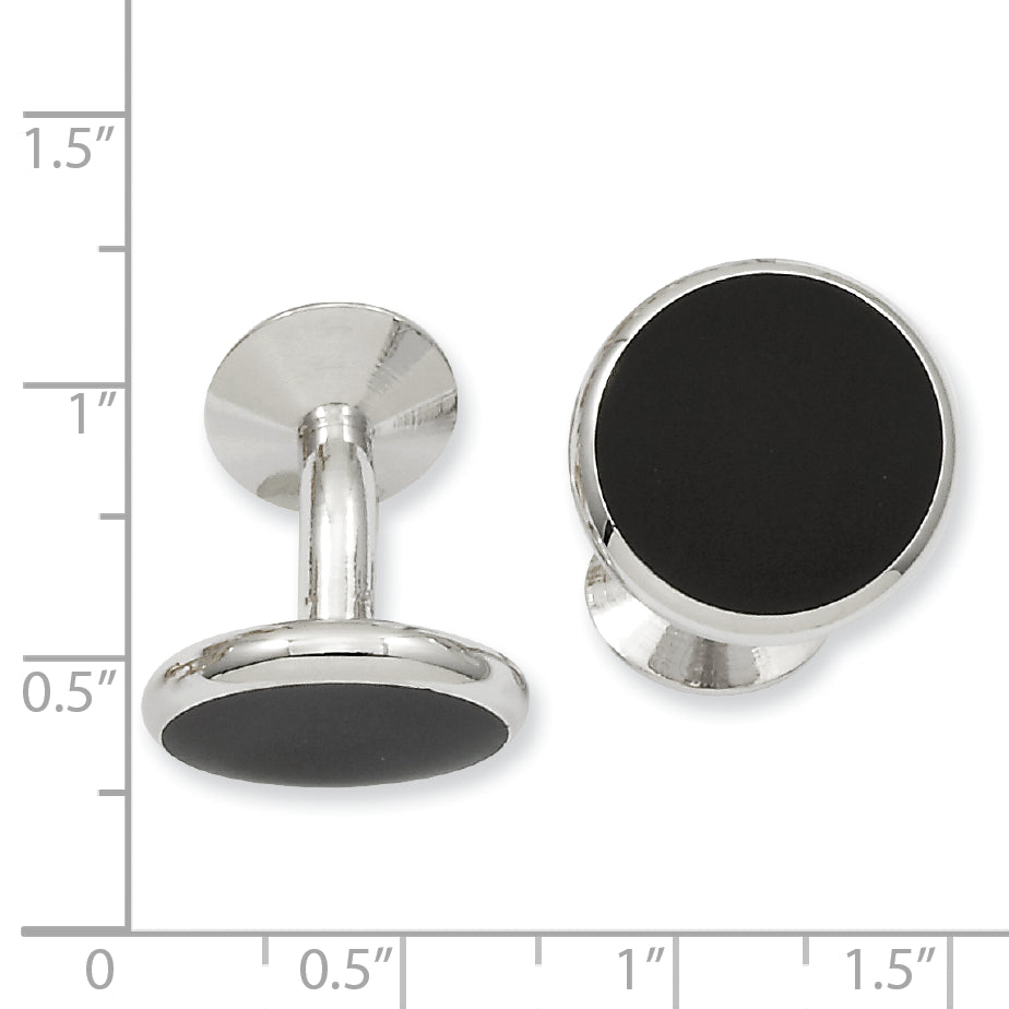 Kelly Waters Rhodium-plated Black Epoxy Round Cuff Links