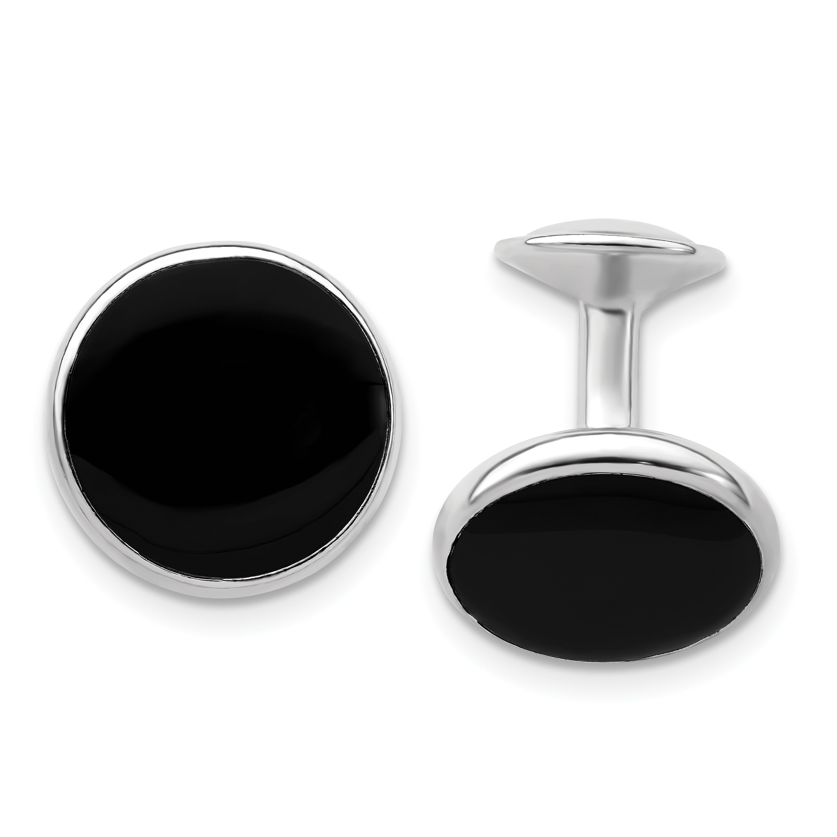 Kelly Waters Rhodium-plated Black Epoxy Round Cuff Links