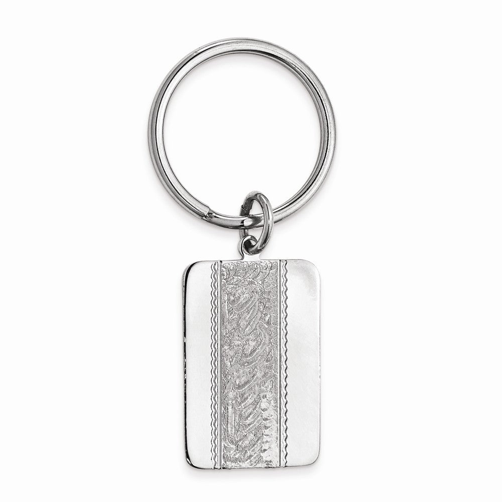 Rhodium-Plated Men's Key Ring with Swirl Pattern Center Main image