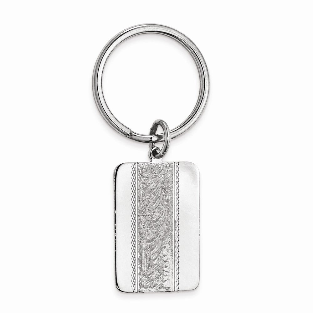 Rhodium-plated Kelly Waters Key Ring with Swirl Pattern Center