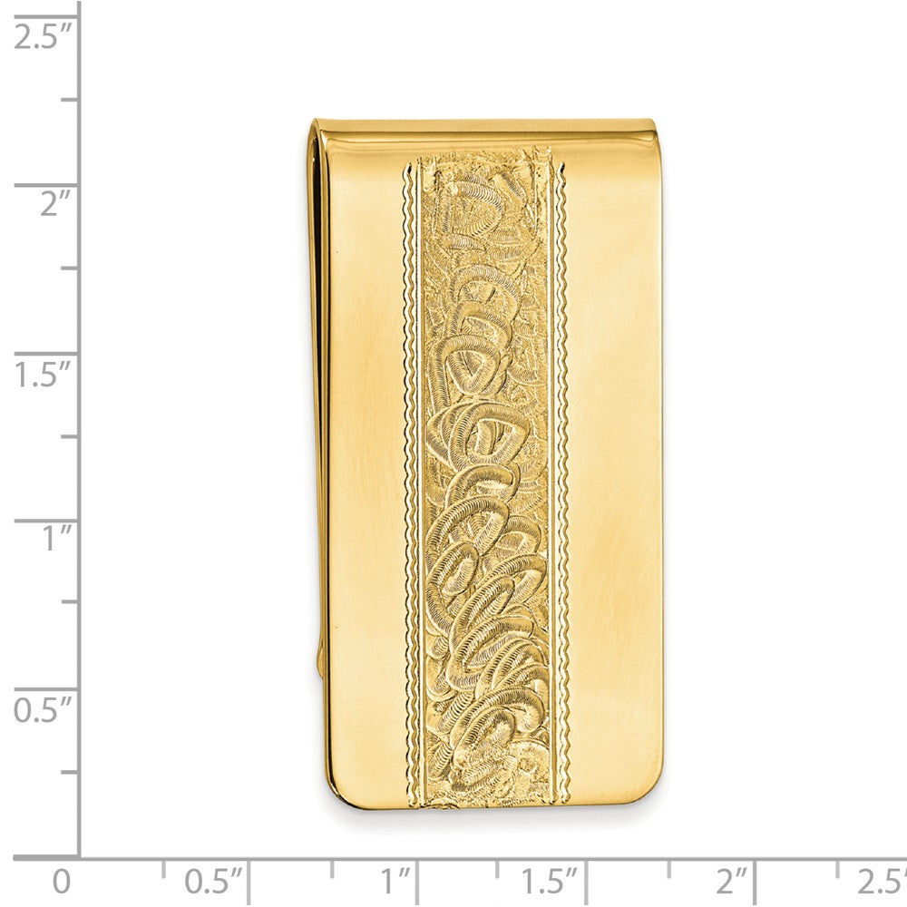 Gold-plated Kelly Waters Money Clip with Swirl Pattern Center