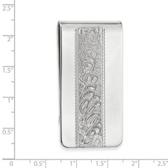 Rhodium-plated Kelly Waters Money Clip with Swirl Pattern Center