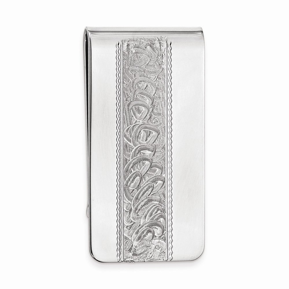 Rhodium-Plated Men's Money Clip with Swirl Design Elegance
