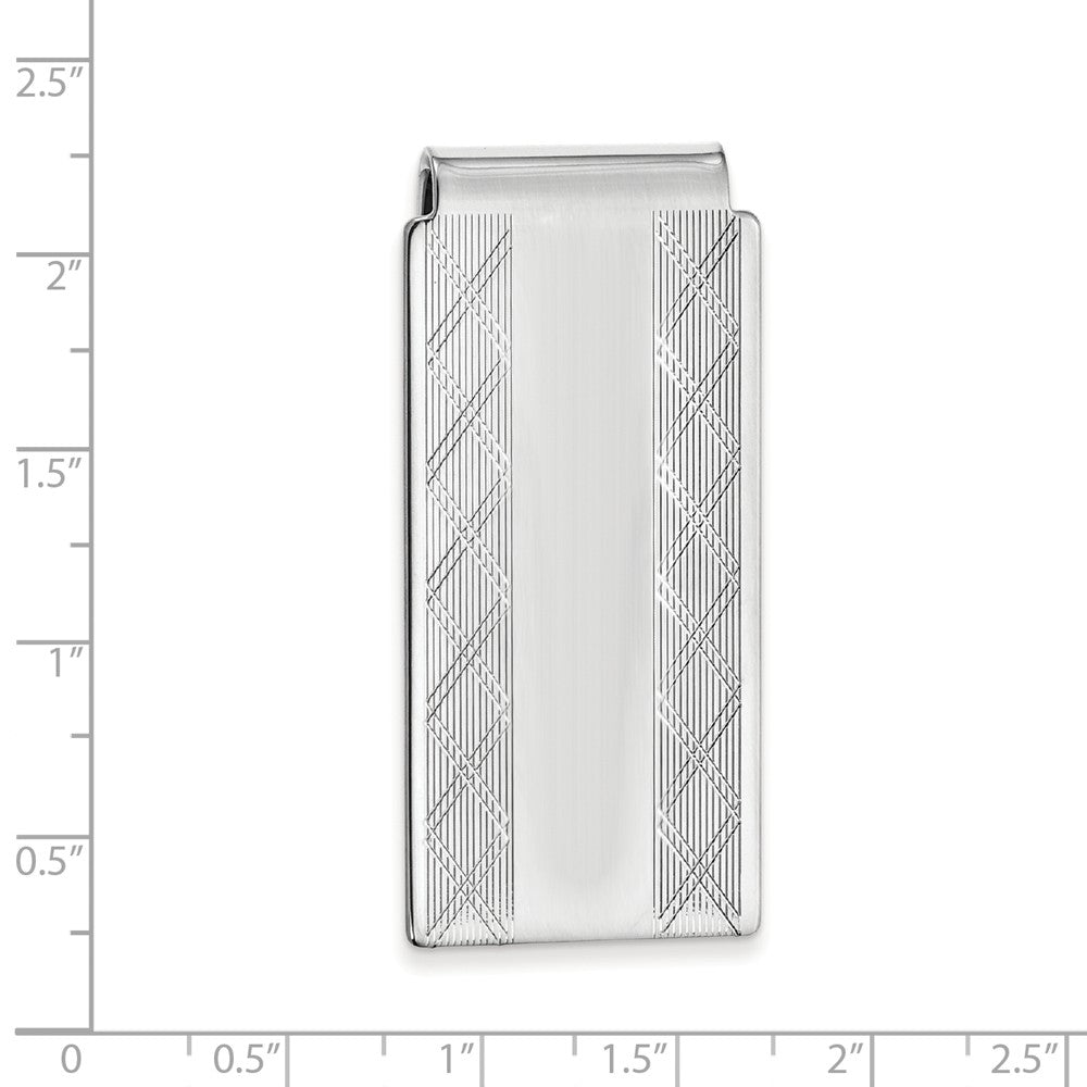 Rhodium-plated Kelly Waters Hinged Money Clip with X pattern Sides