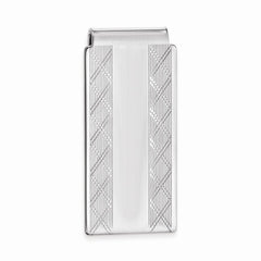 Rhodium-plated Kelly Waters Hinged Money Clip with X pattern Sides