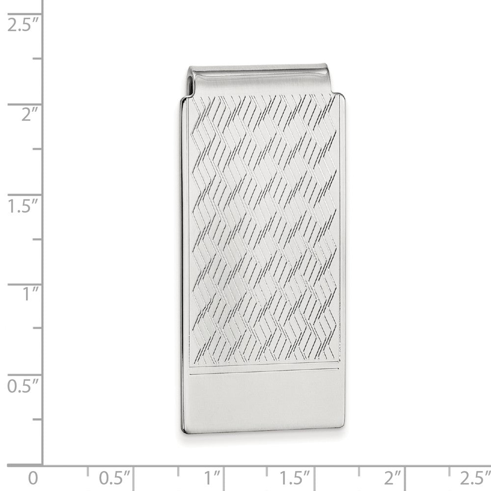 Rhodium-plated Kelly Waters Chevron Pattern Hinged Money Clip