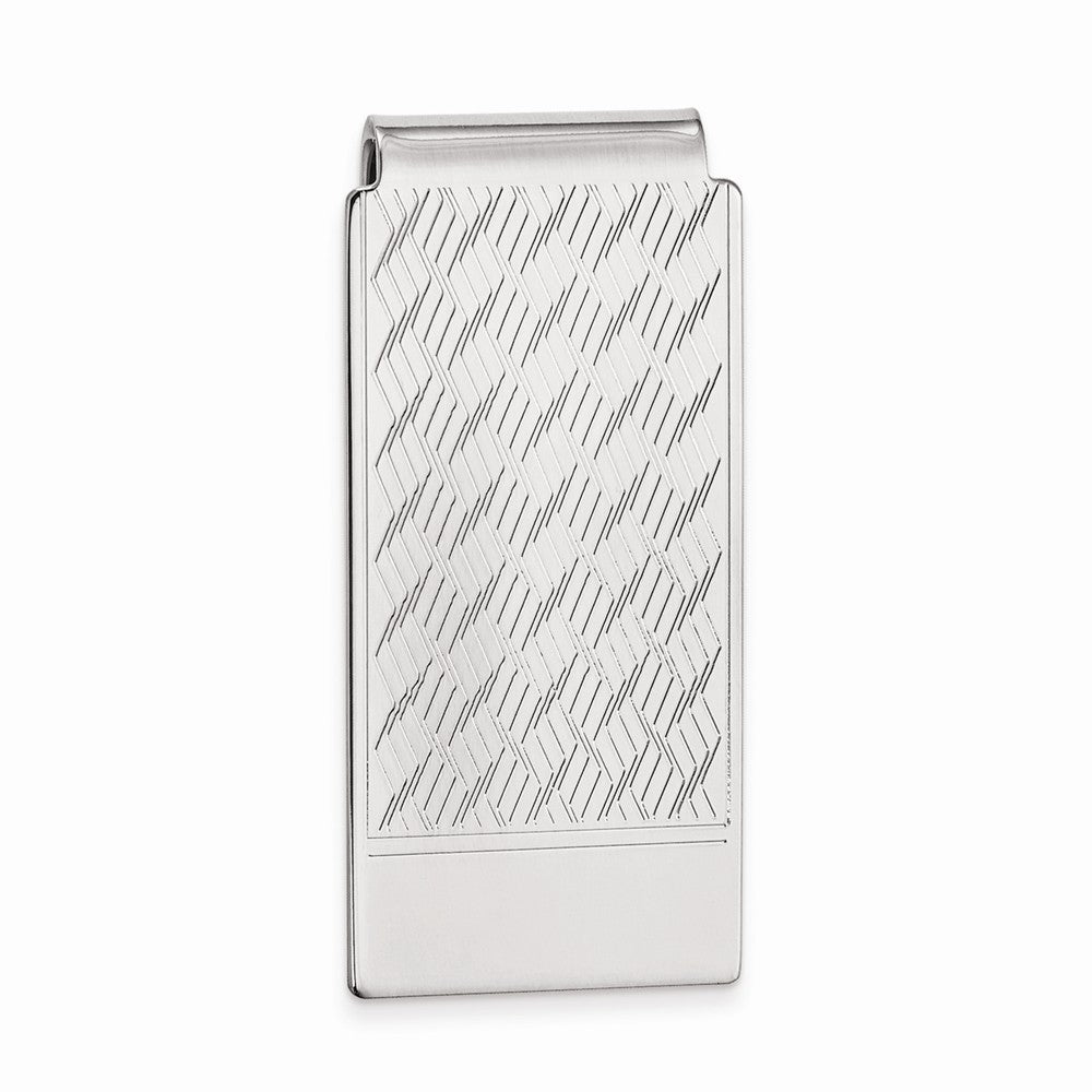 Rhodium-plated Kelly Waters Chevron Pattern Hinged Money Clip