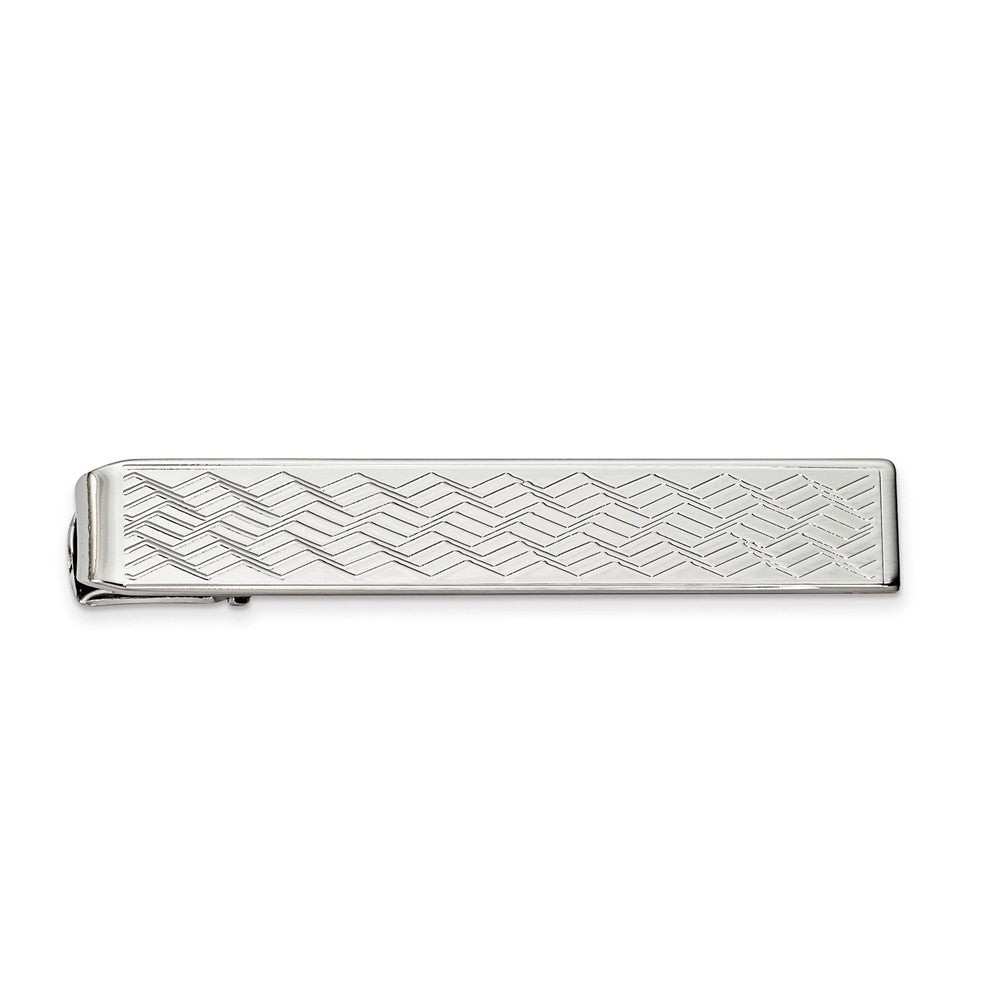 Rhodium Polished Men's Chevron Tie Bar Engravable Gift Ready Main image