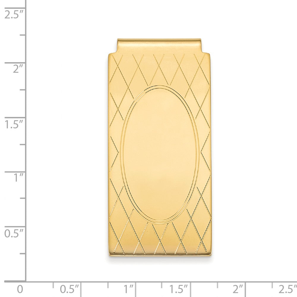 Gold-plated Kelly Waters Money Clip with Criss Cross & Oval Center