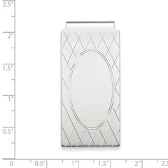 Rhodium-plated Kelly Waters Money Clip with Criss Cross & Oval Center