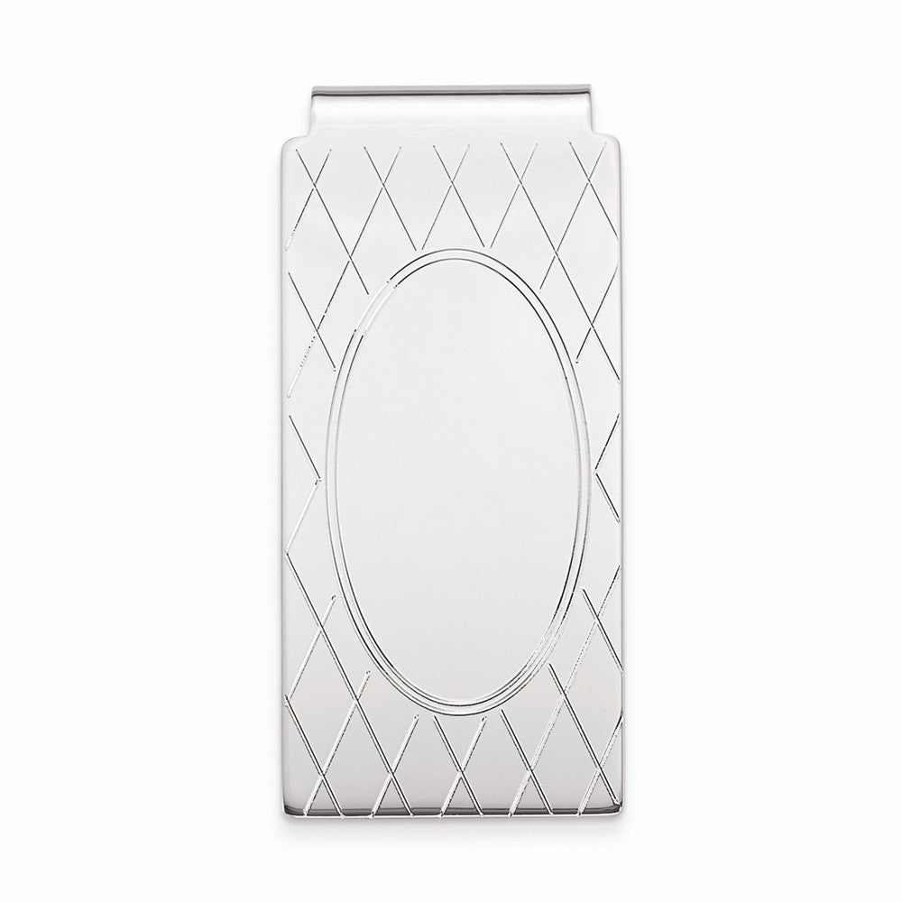 Rhodium-Plated Men's Money Clip with Criss Cross Design