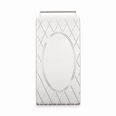 Rhodium-plated Kelly Waters Money Clip with Criss Cross & Oval Center