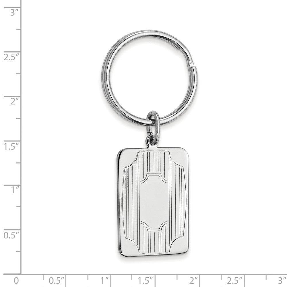 Rhodium-plated Kelly Waters Key Ring with Lines and Cut Corners