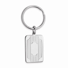 Rhodium-plated Kelly Waters Key Ring with Lines and Cut Corners